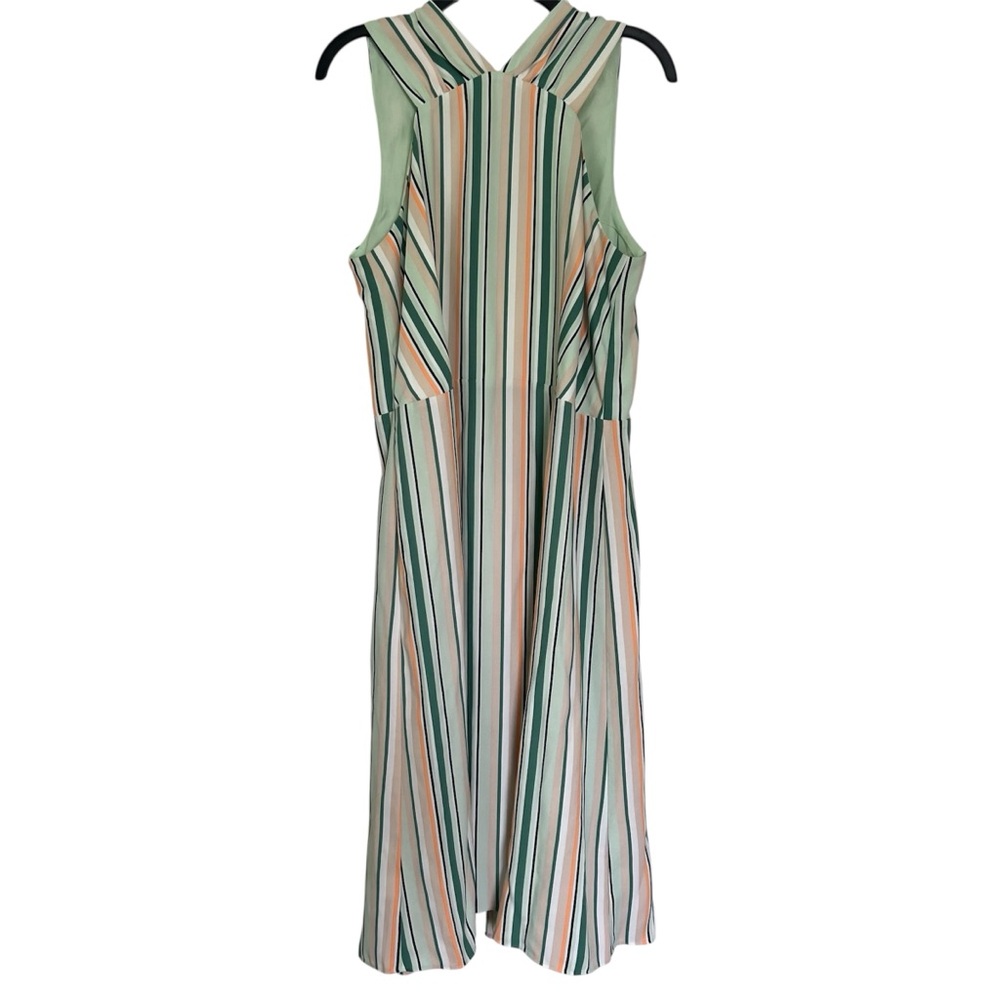 Ann Taylor Green Blue Striped Halter High Neck Midi Sundress Size 10 Summer